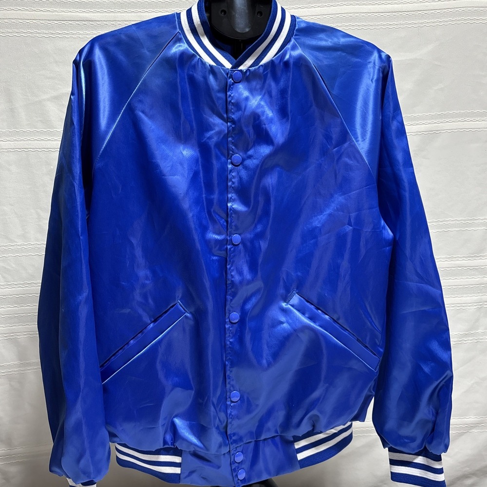 VTG CARDINAL JACKET SHINY BLUE SZ L USA USED Stripe‎ 80-90s